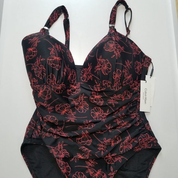 Calvin Klein Shirred Tummy-Control One-Piece Swimsuit Size 18 - Picture 5 of 11